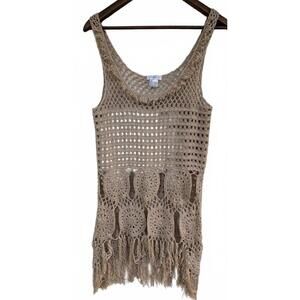 Venus Women's Size M Beige Crochet Boho Sleeveless Swimwear Cover Summer Top